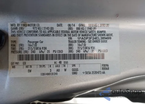 2014 Ford Focus Se из США, поврежденный, VIN 1FADP3F24EL389499